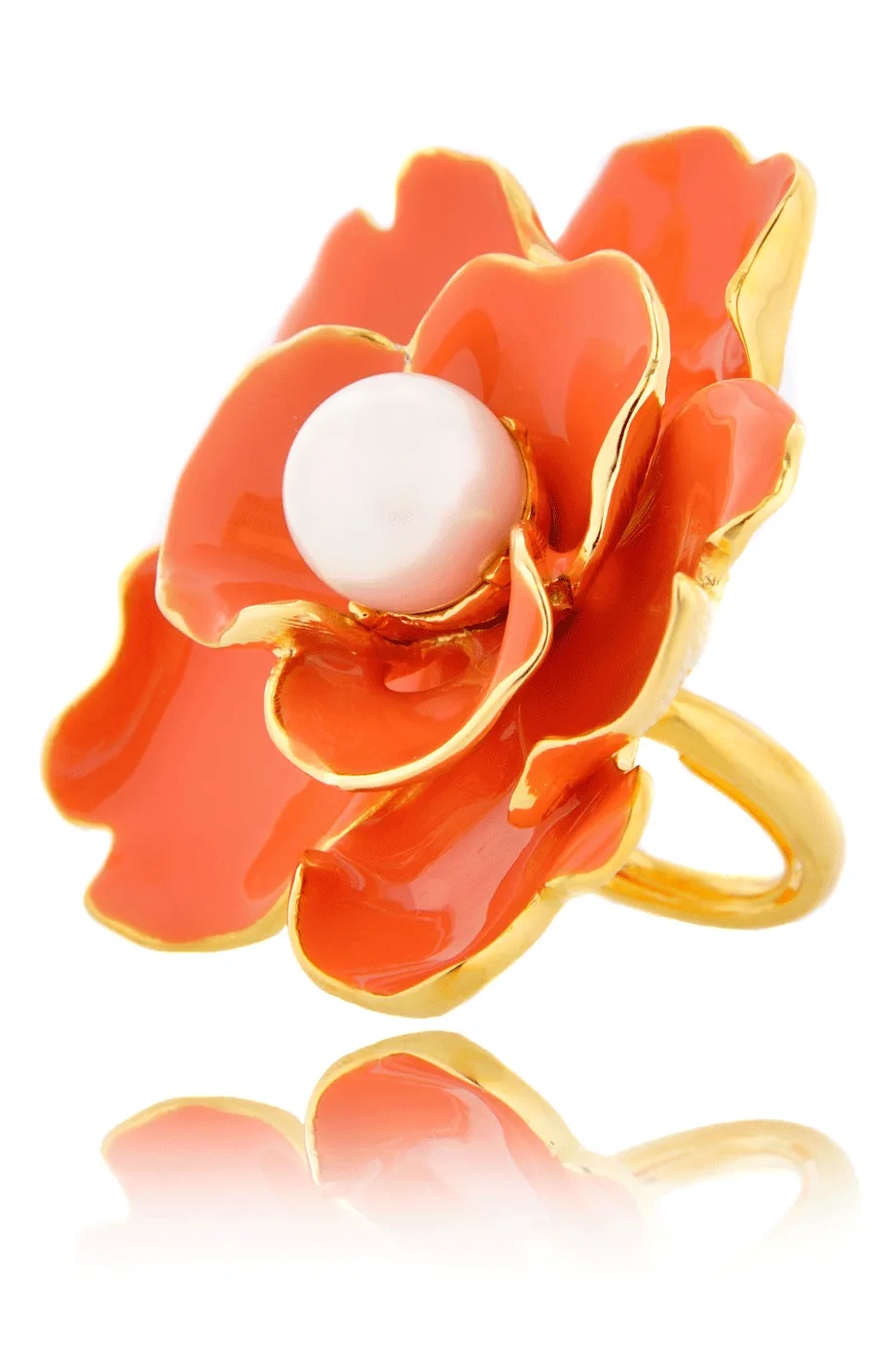 KENNETH JAY LANE FLOWER Coral Large Pearl Ring