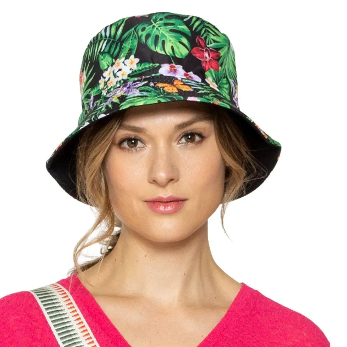 Ladies Reversible Summer Bucket Hat Black/Multi