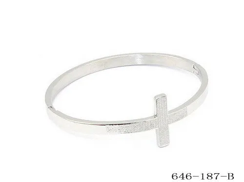 Ladies Stainless Steel Cross Bangle Bracelet "Pai Nosso" Prayer