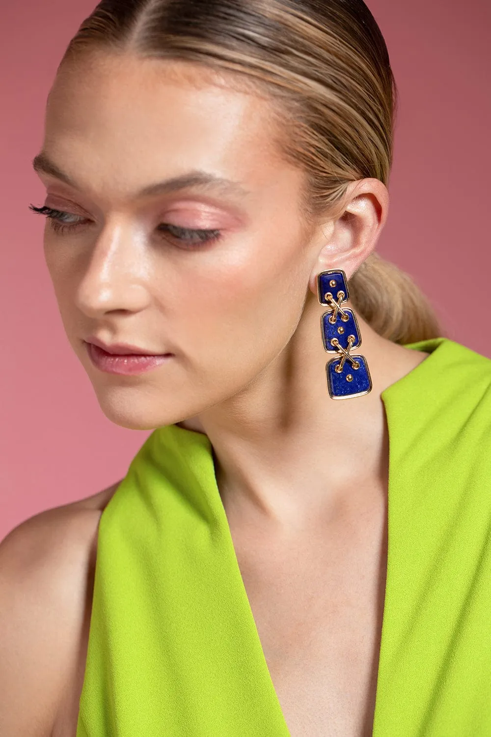 Lapis Cross Stitch Earrings