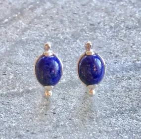 Lapis Earrings - Blue Oval Earrings - Vintage Boho Studs