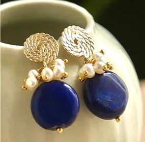 Lapis Lazuli & Freshwater Pearl Stud Earrings