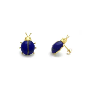 Lapis Lazuli Ladybug Stud Earrings (14K)