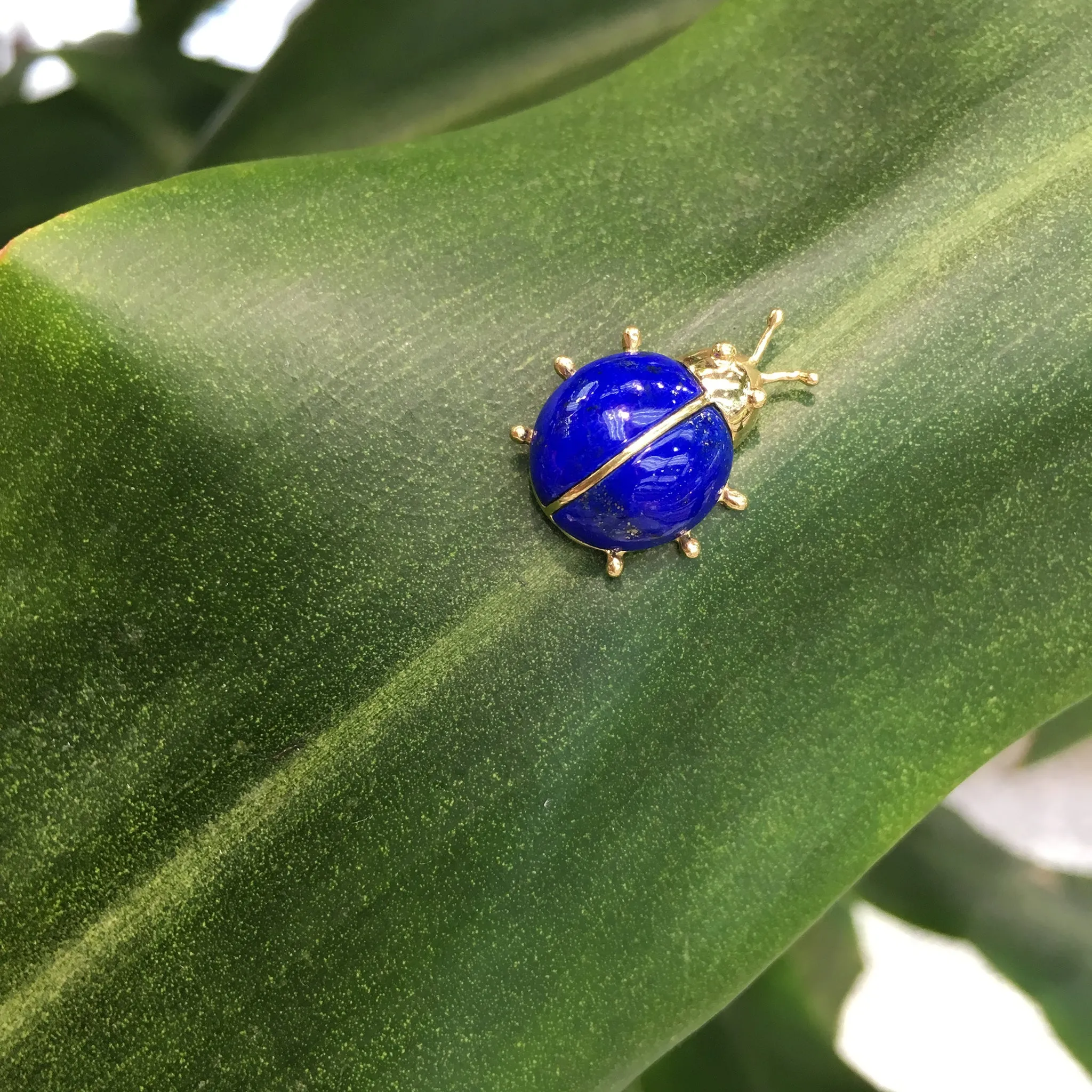 Lapis Lazuli Ladybug Stud Earrings (14K)