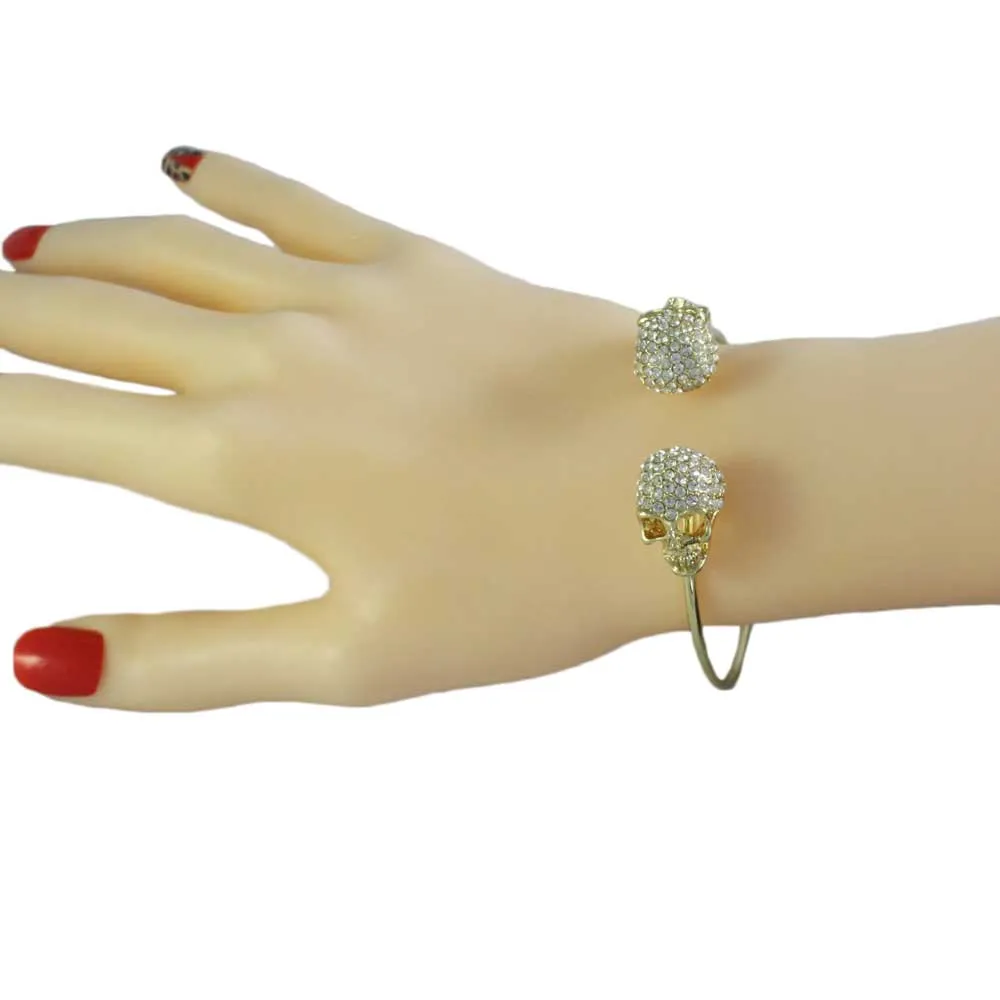 Large Crystal Skulls Thin Gold-tone Bangle - BGR509