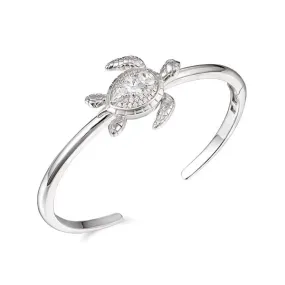 Life@Sea Genuine Sterling Silver & Cubic Zirconia Pave & 3-stone Sea Turtle Bangle Bracelet