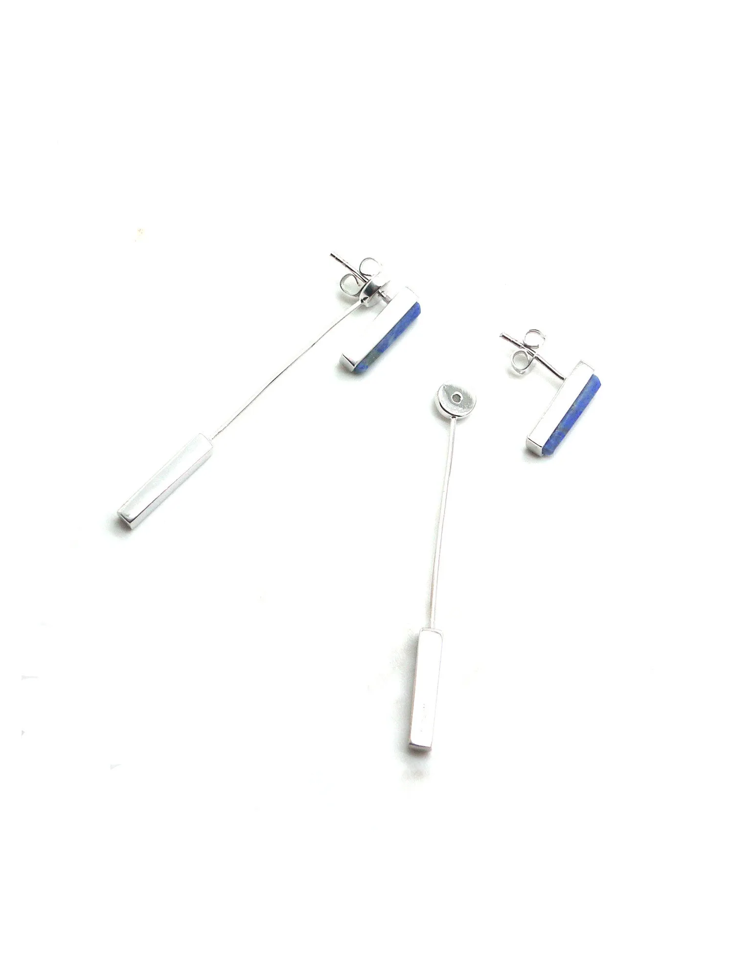 Linear Earrings - Rhodium - Lapis Lazuli