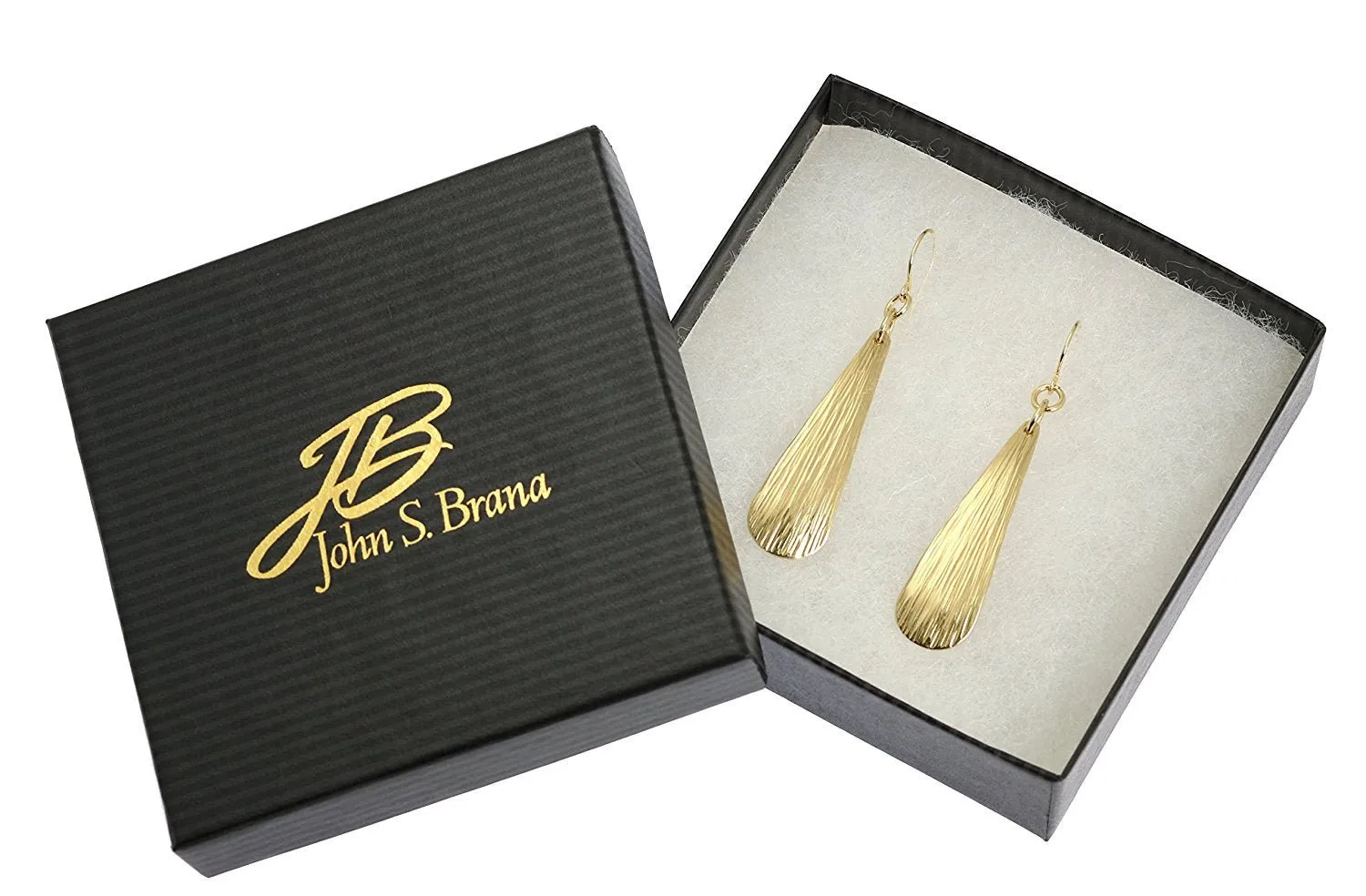 Long Chased Nu Gold Brass Tear Drop Earrings