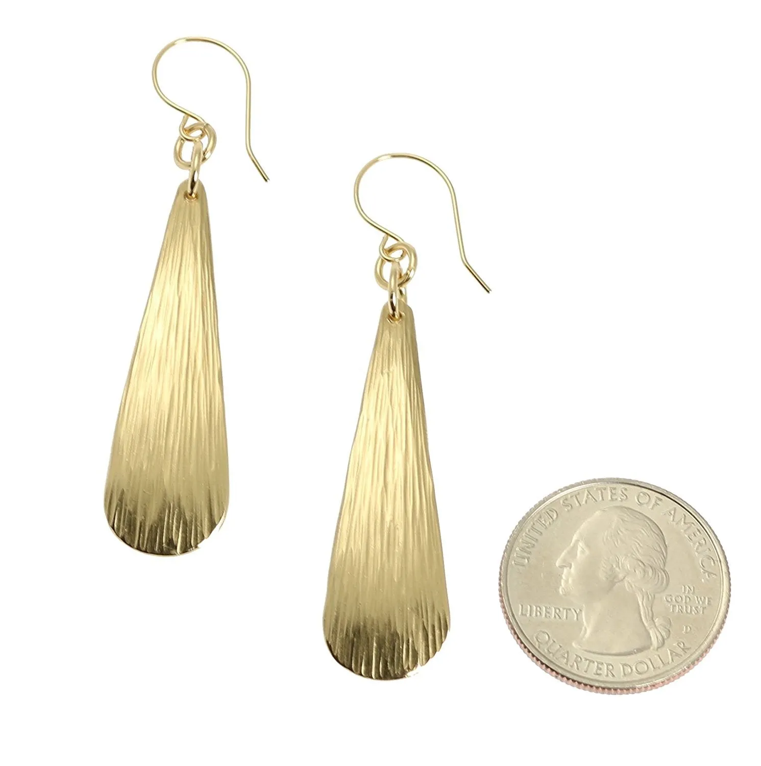 Long Chased Nu Gold Brass Tear Drop Earrings