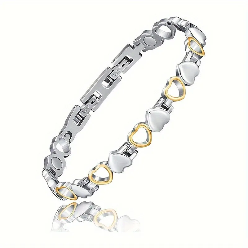 Magnetic Bracelet for Women, Stainless Steel Bracelet with Ultra Strength Magnet Elegant Adjustable Jewelry Gift (Silver Gold)