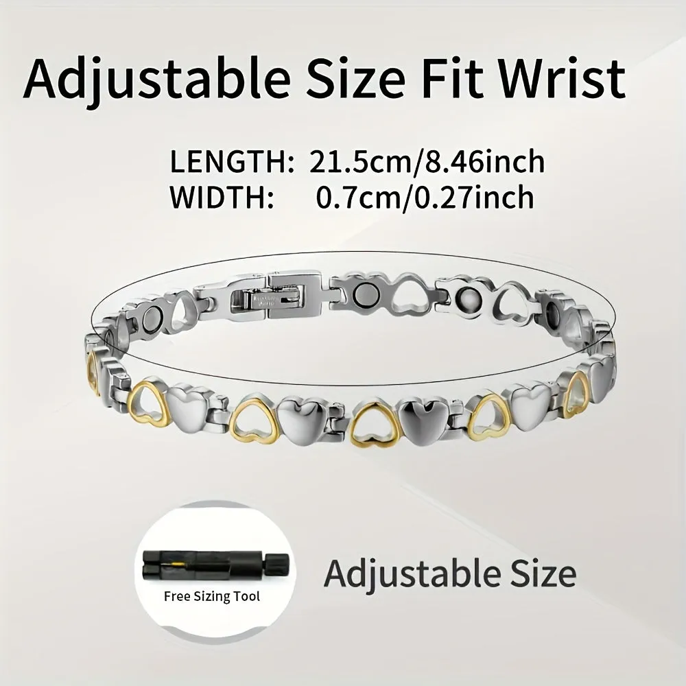 Magnetic Bracelet for Women, Stainless Steel Bracelet with Ultra Strength Magnet Elegant Adjustable Jewelry Gift (Silver Gold)