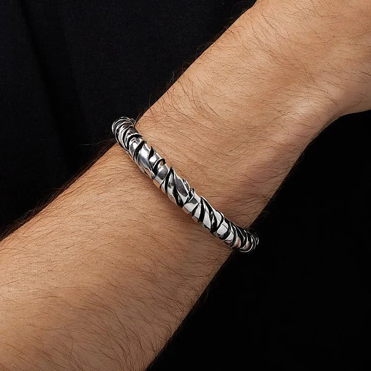 Men's 925 Sterling Silver Twisted Bangle | Handmade Heavy Silver Bangle for Men