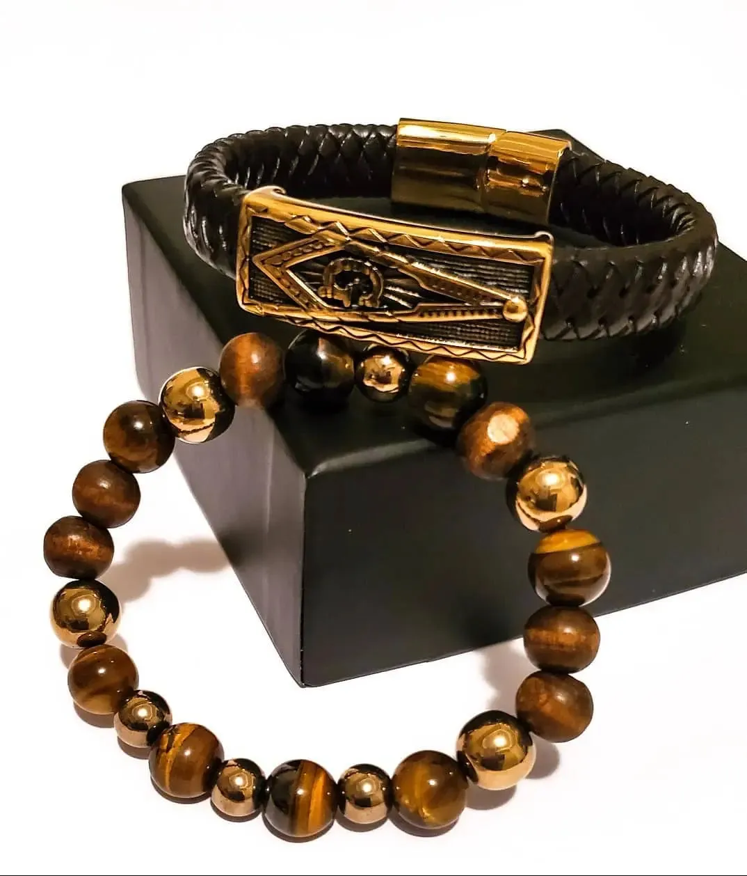 Men's Brown Masonic Bracelet Set