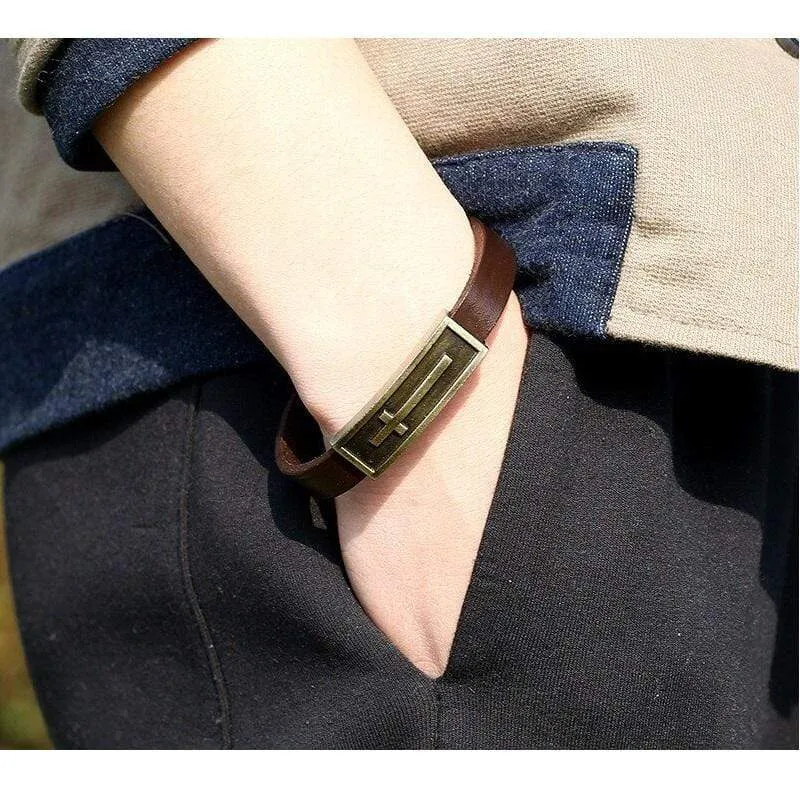 Men's Cross Bracelet <br> Leather Vintage Cross