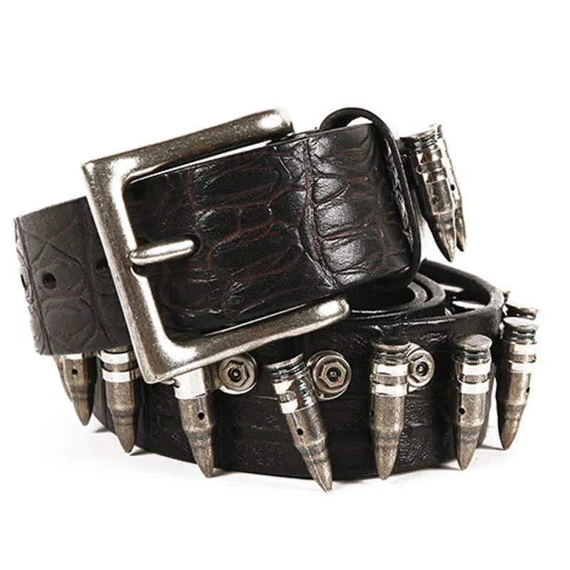 Men's Decorative Bullet Rivets Crocodile Pattern Leather Belt