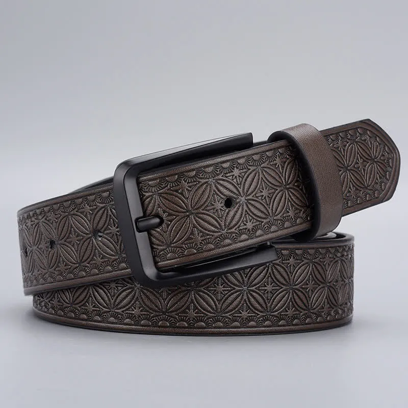 Men's Geometric Coin Embossing Leather Belt