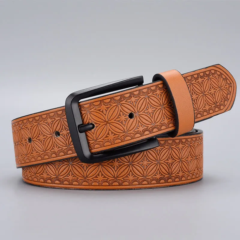 Men's Geometric Coin Embossing Leather Belt