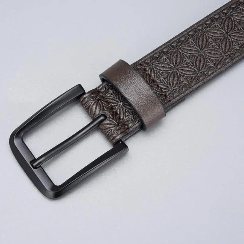 Men's Geometric Coin Embossing Leather Belt