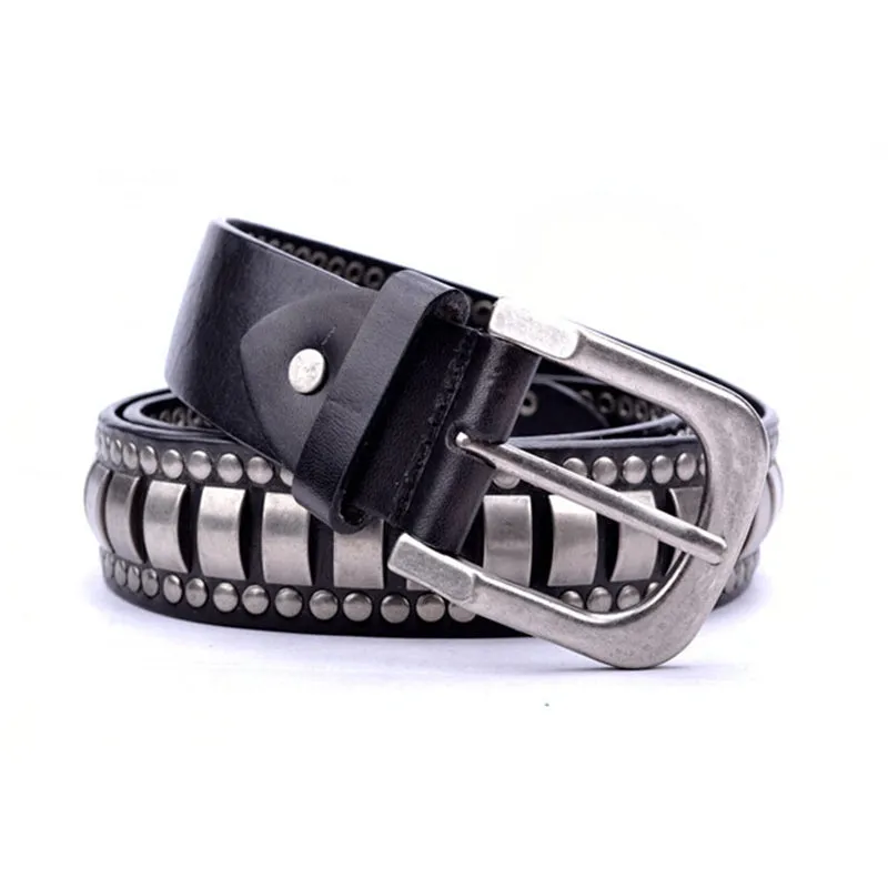 Metal Layer Dominant Punk Style Men Leather Belt