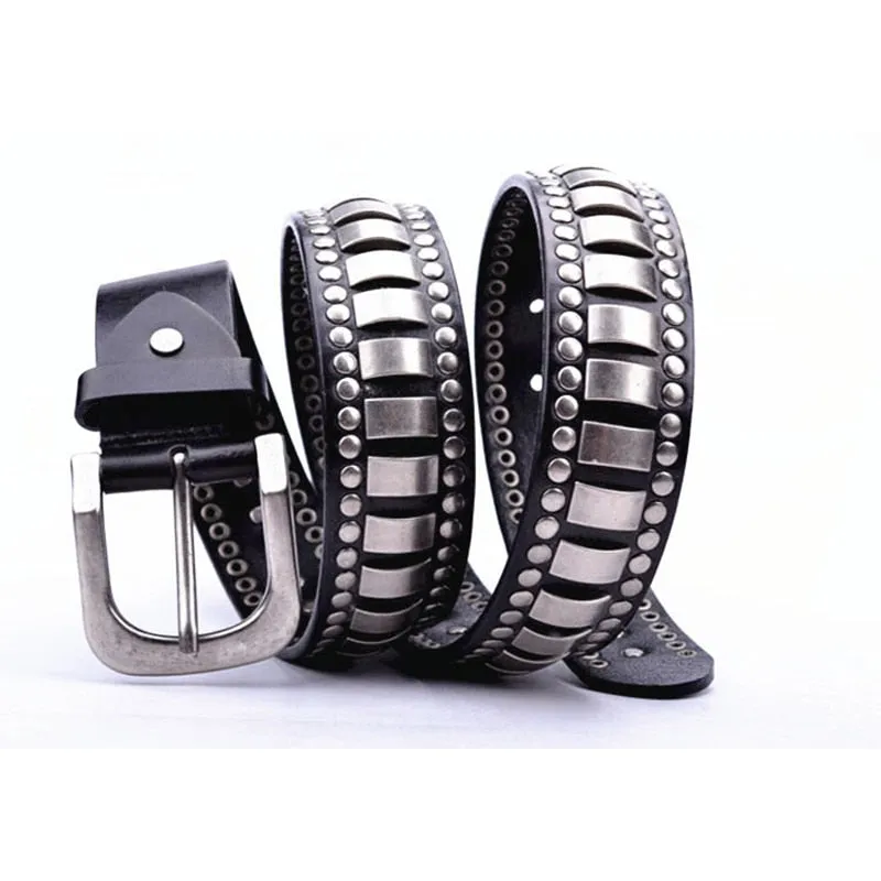 Metal Layer Dominant Punk Style Men Leather Belt