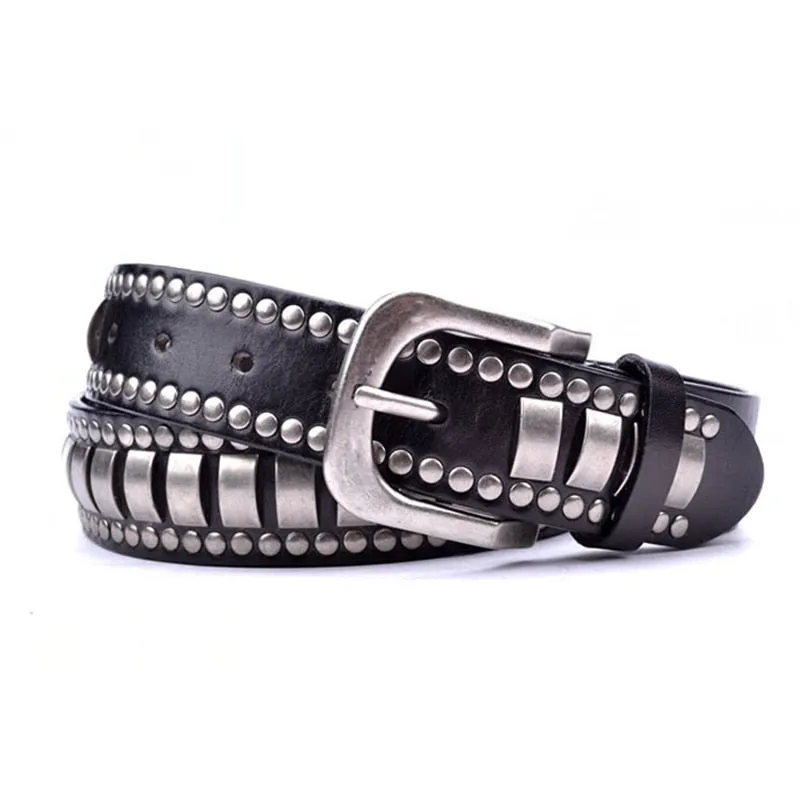 Metal Layer Dominant Punk Style Men Leather Belt