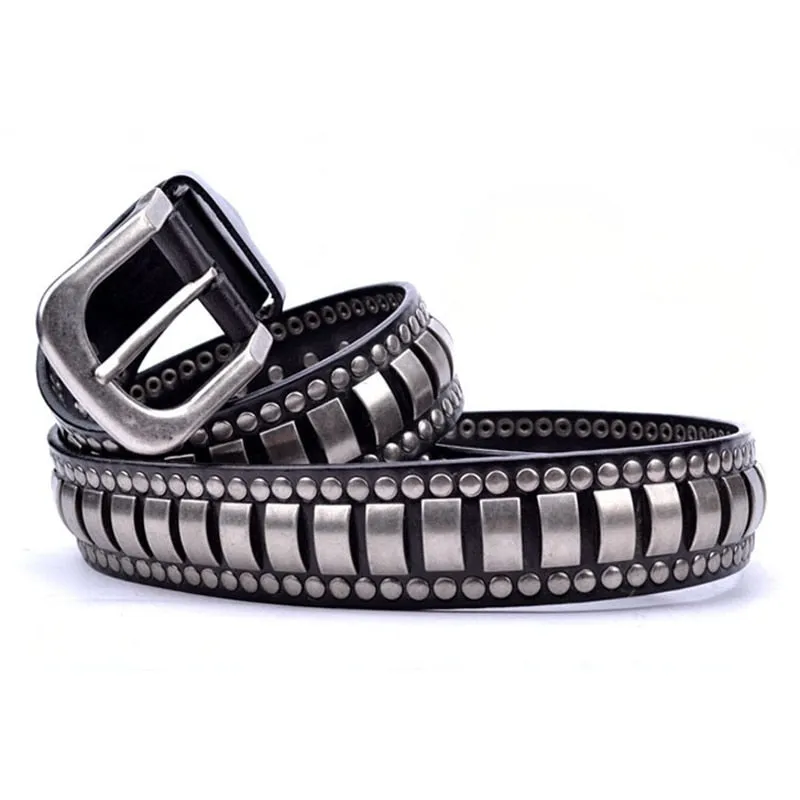 Metal Layer Dominant Punk Style Men Leather Belt