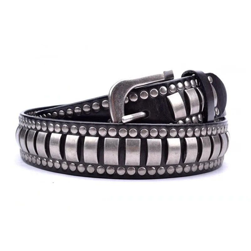 Metal Layer Dominant Punk Style Men Leather Belt