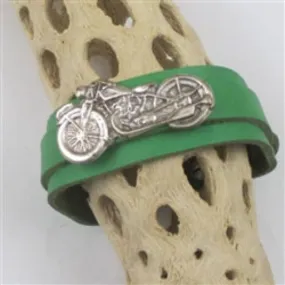 Motorcycle Green Leather Cuff Bracelet Unisex