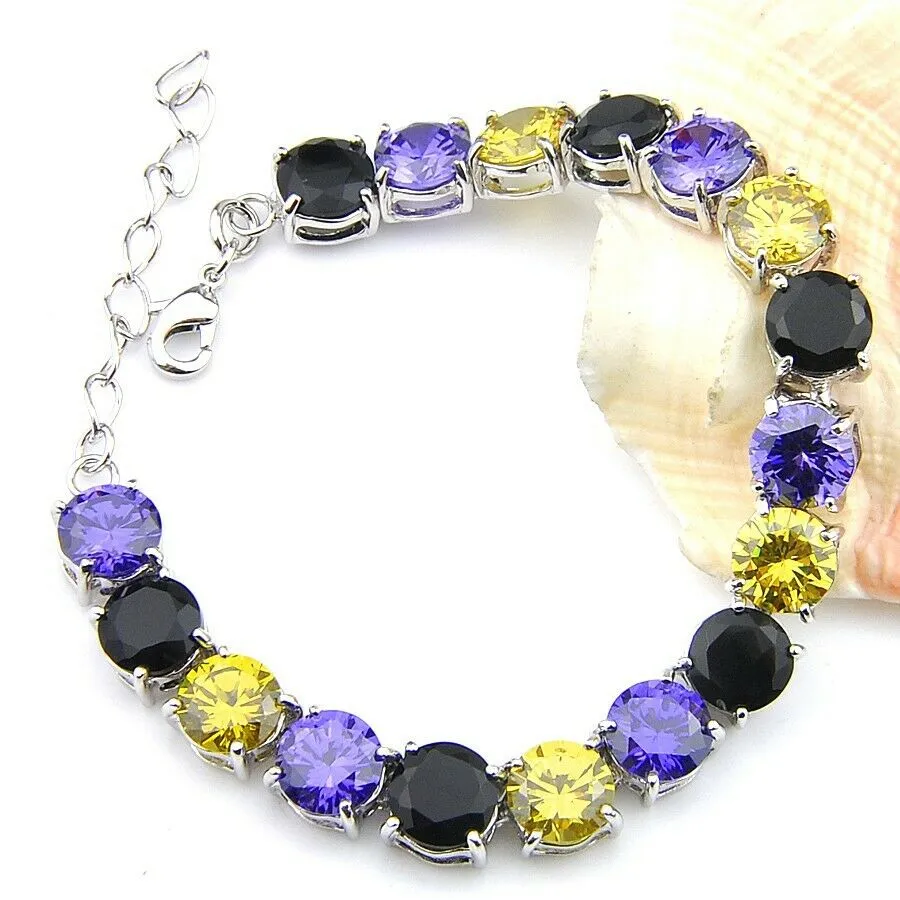 Multi-Color Amethyst Citrine Black Onyx Tennis Bracelet