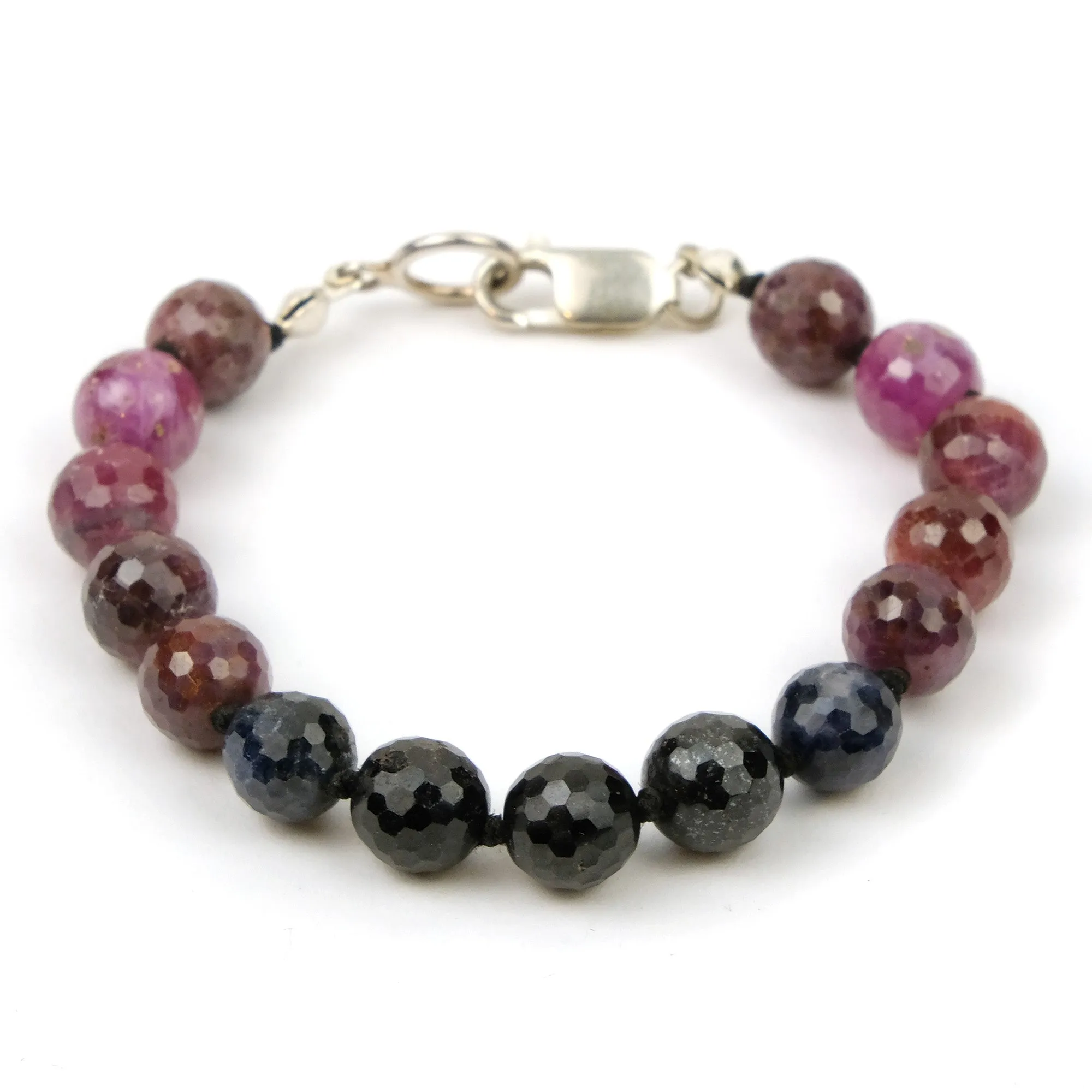 Multi-Color Sapphire Bracelet with Sterling Silver Lobster Claw Clasp