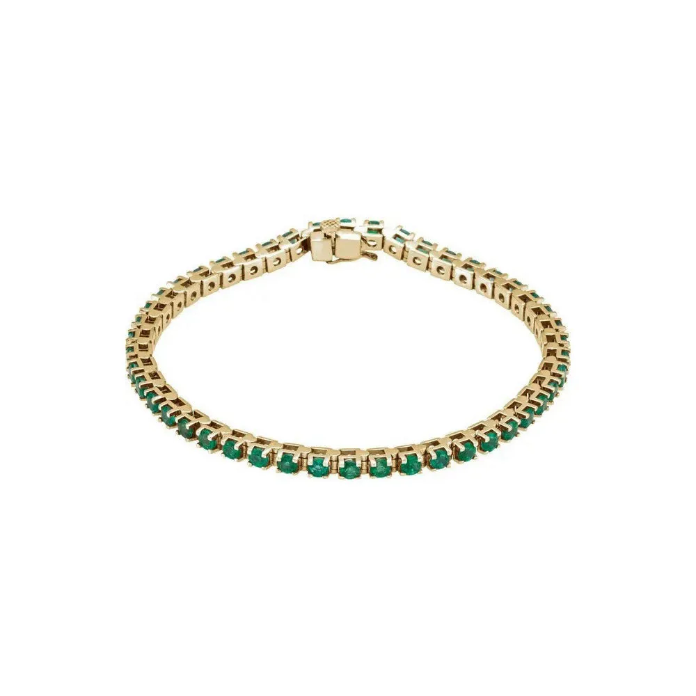 Natural Round Emerald Line Bracelet (14K)