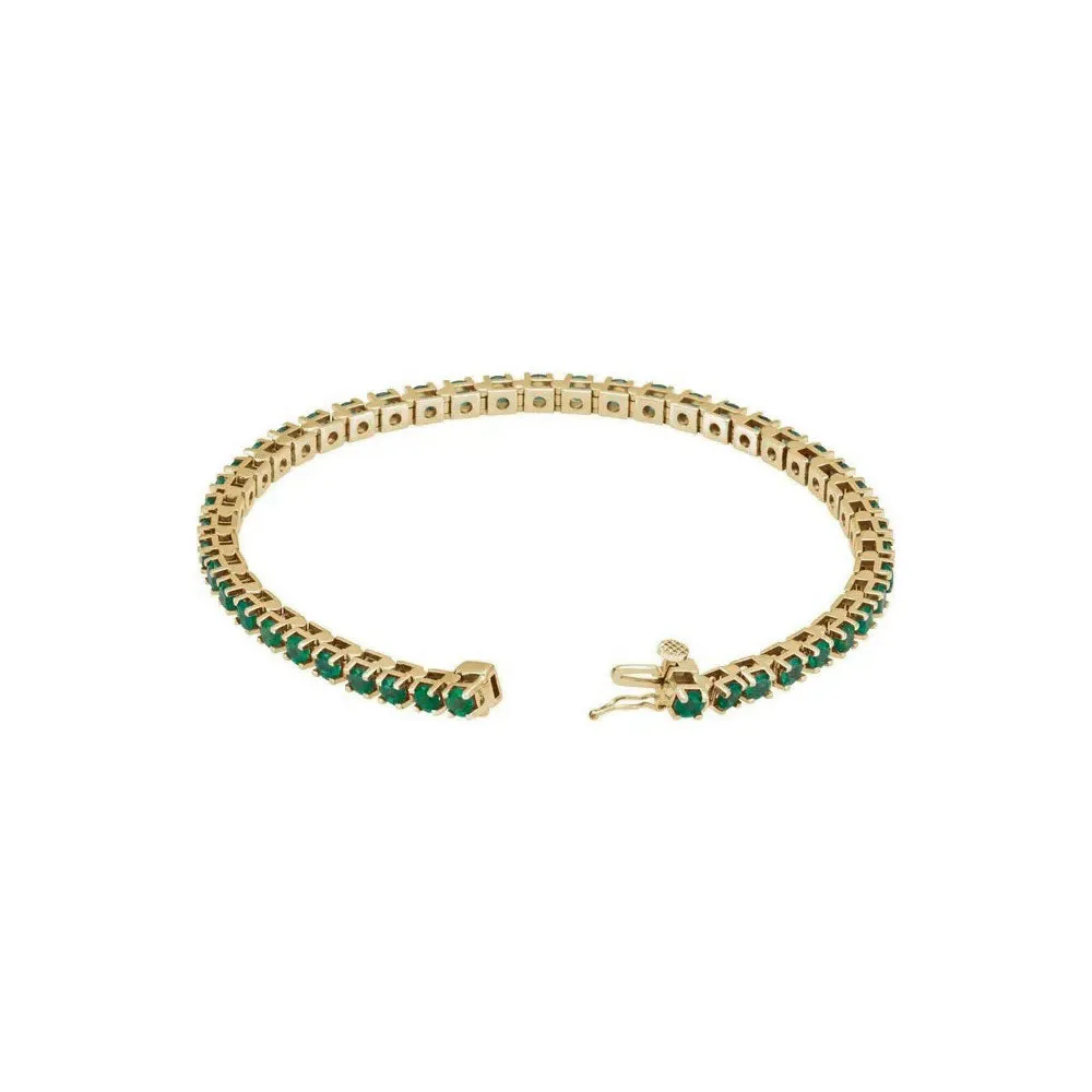 Natural Round Emerald Line Bracelet (14K)