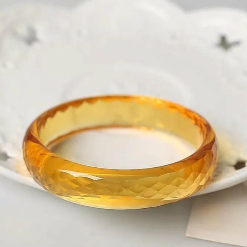 Natural Yellow Faceted Citrine Quartz Bangle Bracelet 54-61mm