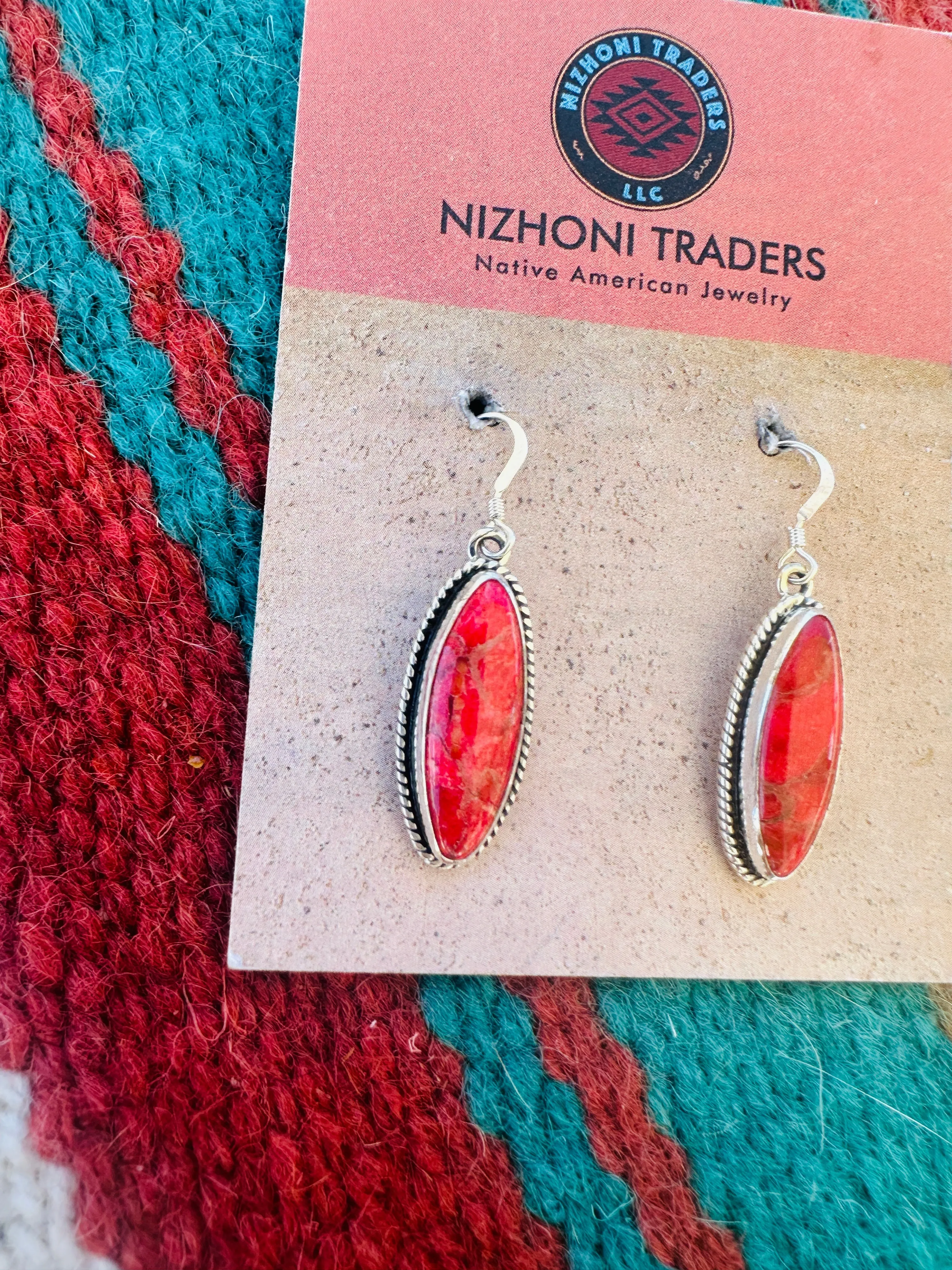 Navajo Sterling Silver Apple Coral Dangle Earrings