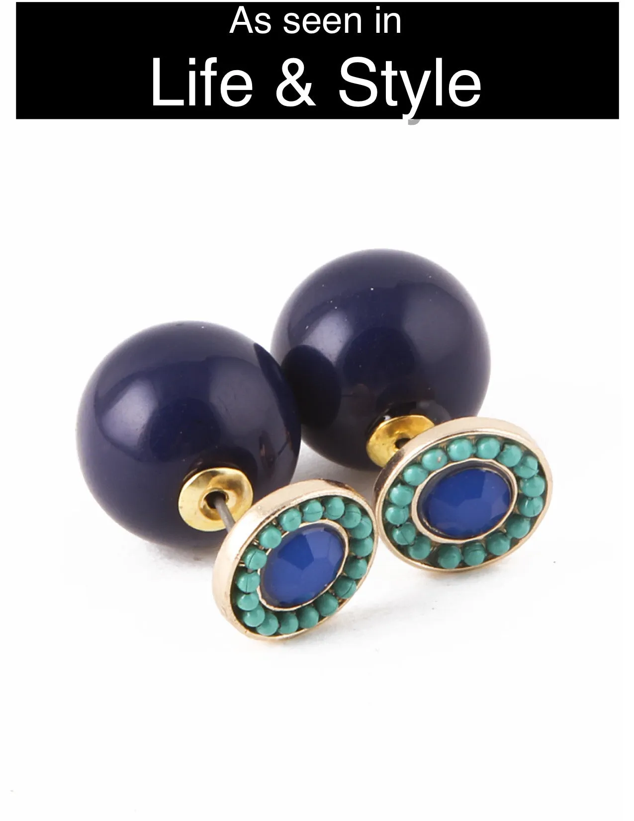 Navy & Sea Green Beaded Double-Sided Earrings (As seen in Life & Style Magazine)