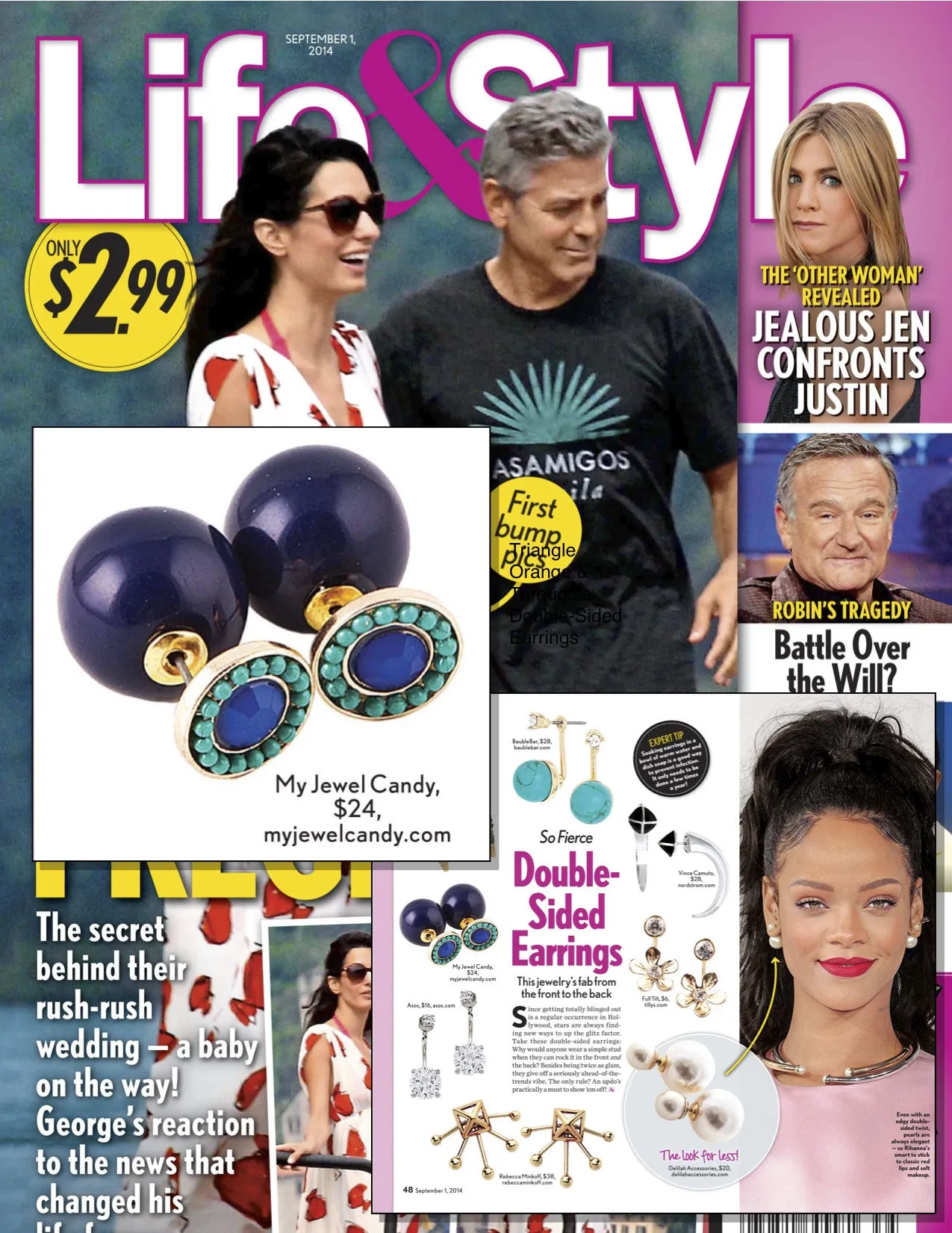 Navy & Sea Green Beaded Double-Sided Earrings (As seen in Life & Style Magazine)