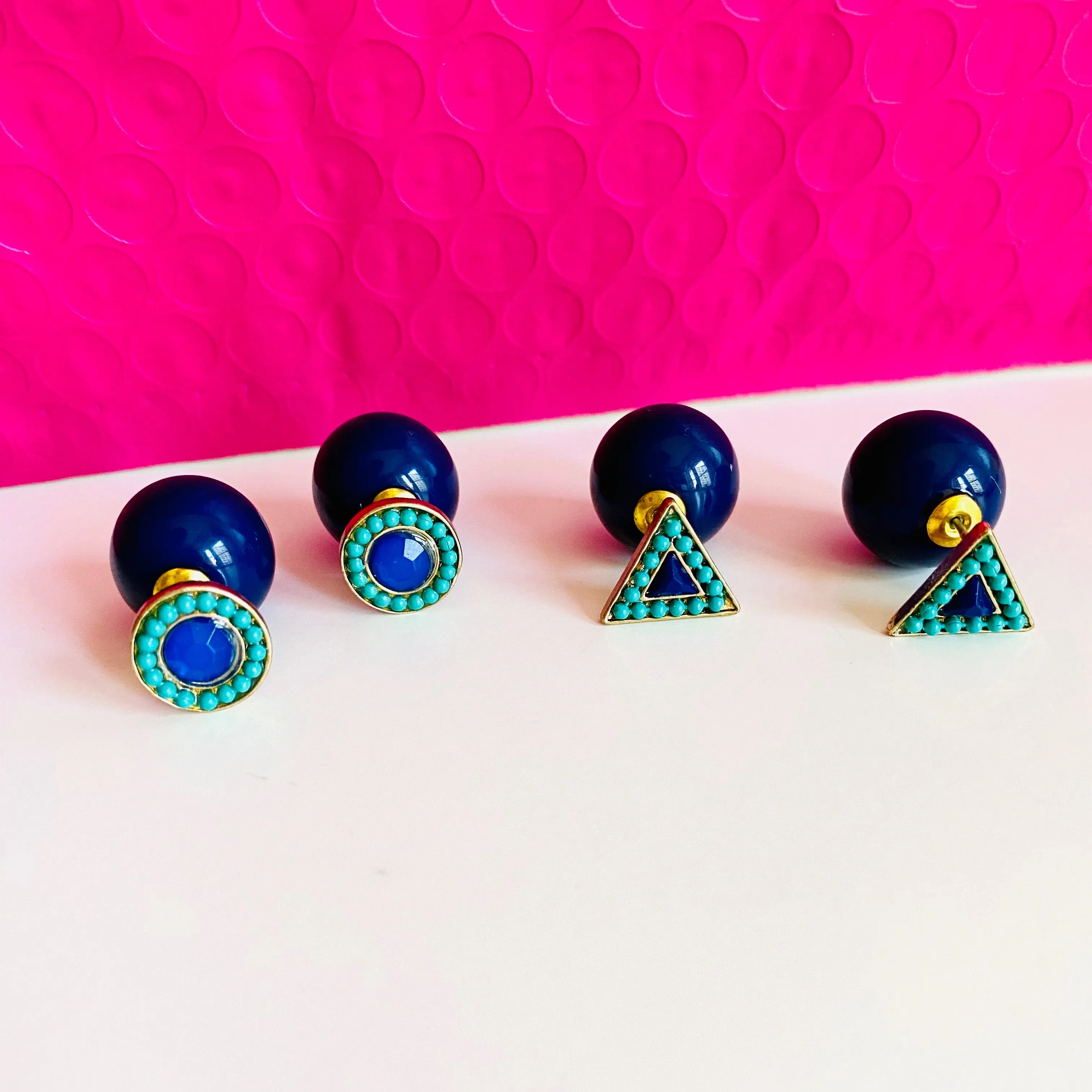 Navy & Sea Green Beaded Double-Sided Earrings (As seen in Life & Style Magazine)