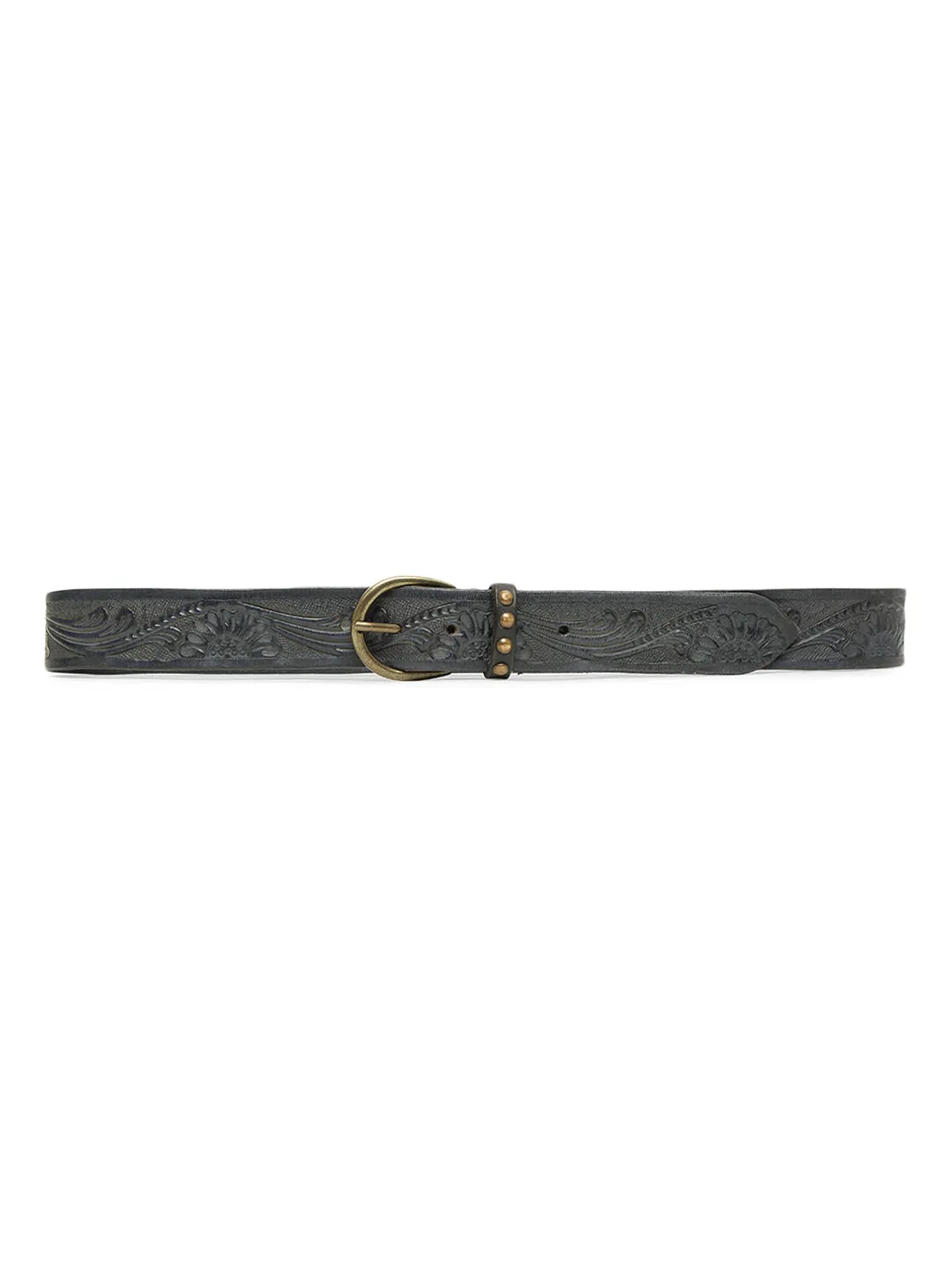 Navy Blue Hand-tooled Design Leather Belt