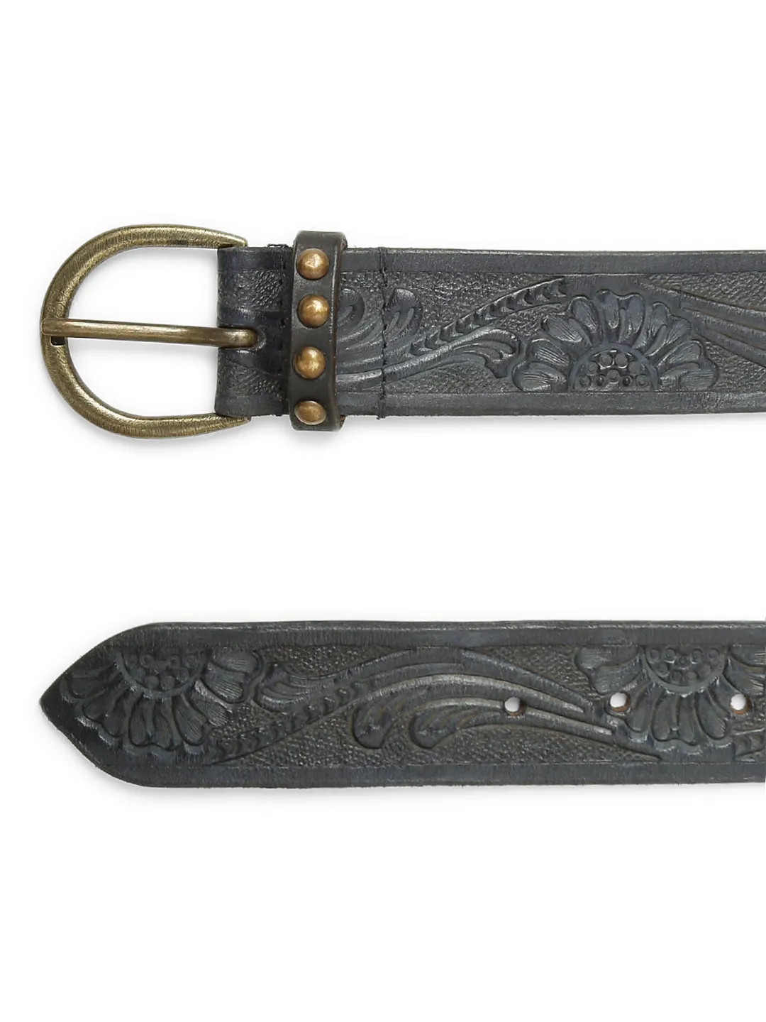 Navy Blue Hand-tooled Design Leather Belt