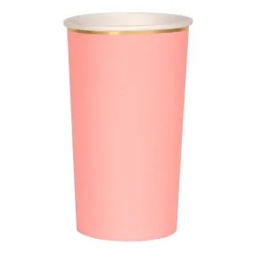 Neon Coral Tall Party Cups, Set of 8 Beautiful Basics Neon Coral Highball Paper Cups, Holds 14 Ounces