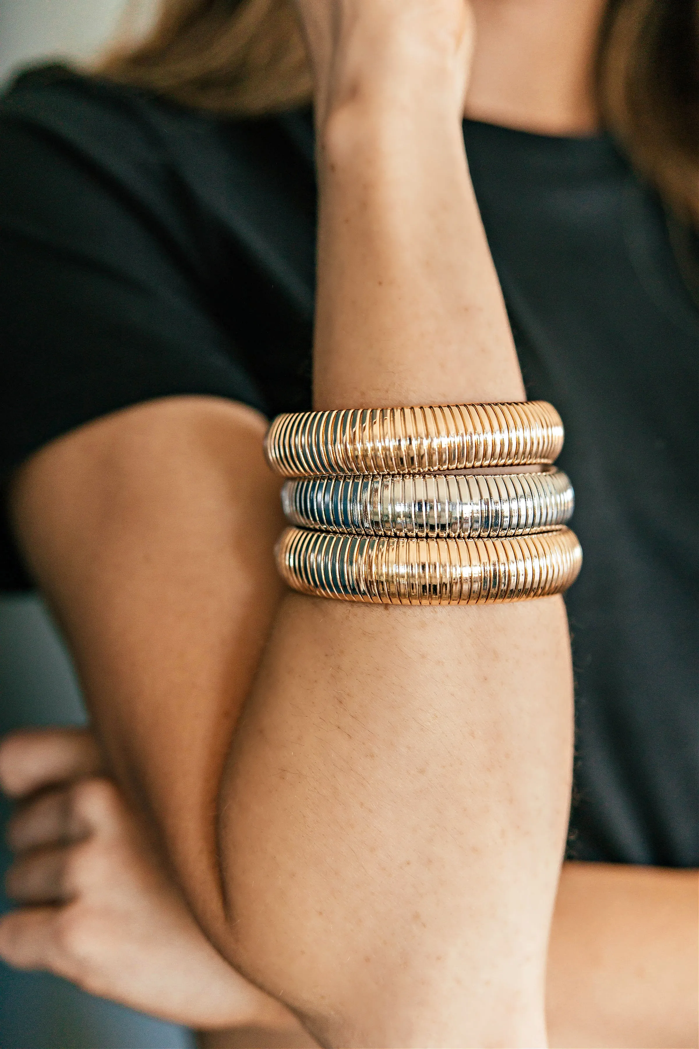 NEW!! Golden Hour Stretch Bracelet Set in Gold and Silver by Ettika