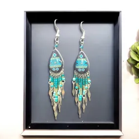 OldTribes™ Small Sized Southwestern Green and Black Teardrop Earrings