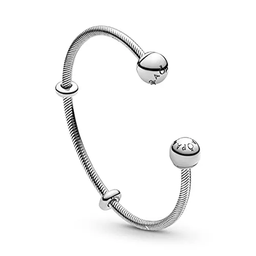 Pandora Sterling Silver Open Bangle With Silicone Stoppers And Interchangeable End Caps