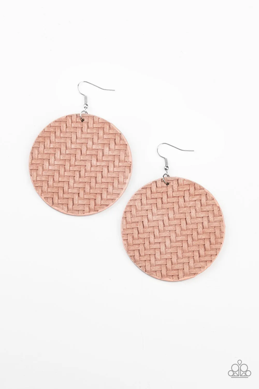 Paparazzi Plaited Plains - Coral Pink Earrings