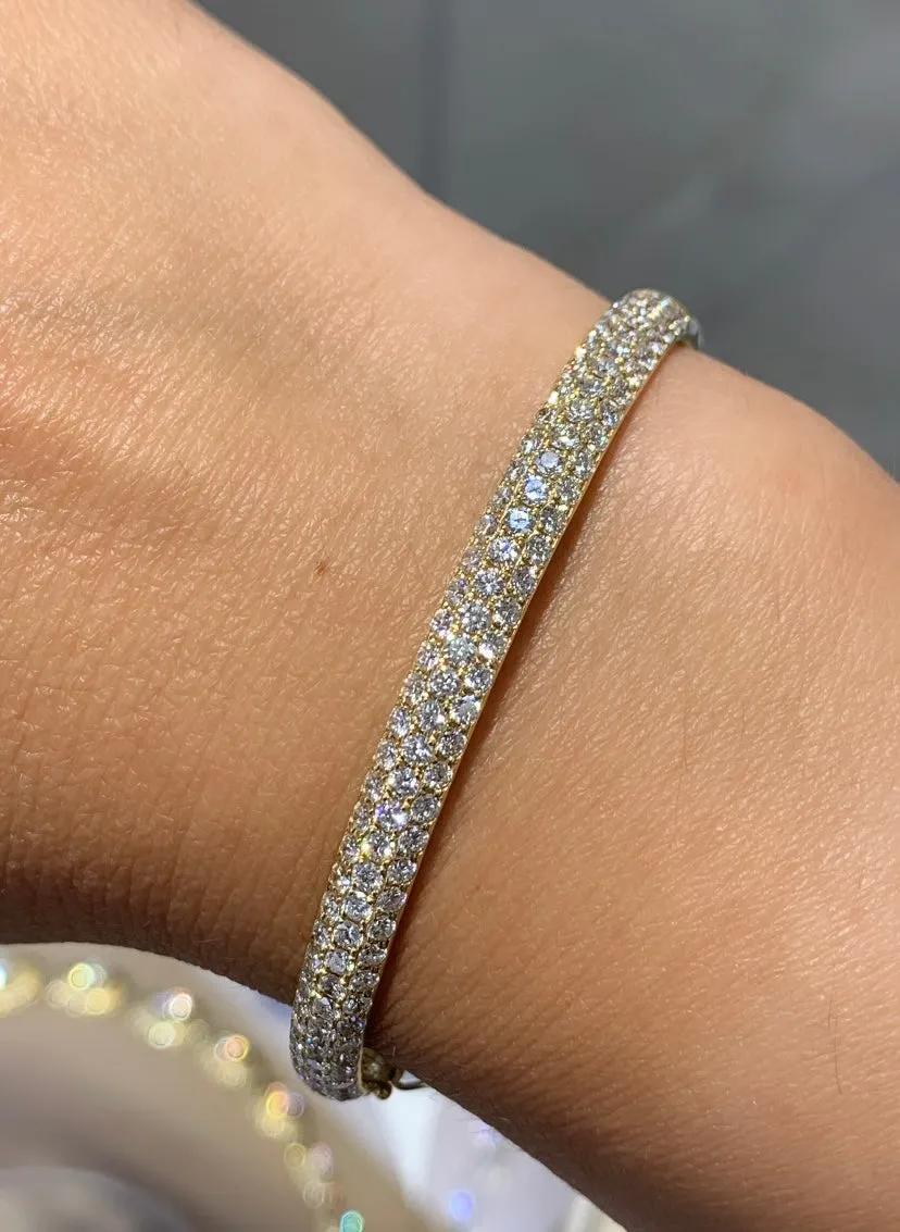 Pave-set Three Row Diamond Bangle Bracelet 2.87ct tw