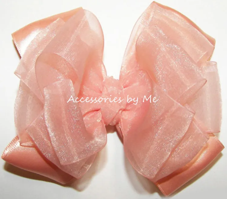 Peach Organza Satin Hair Bow