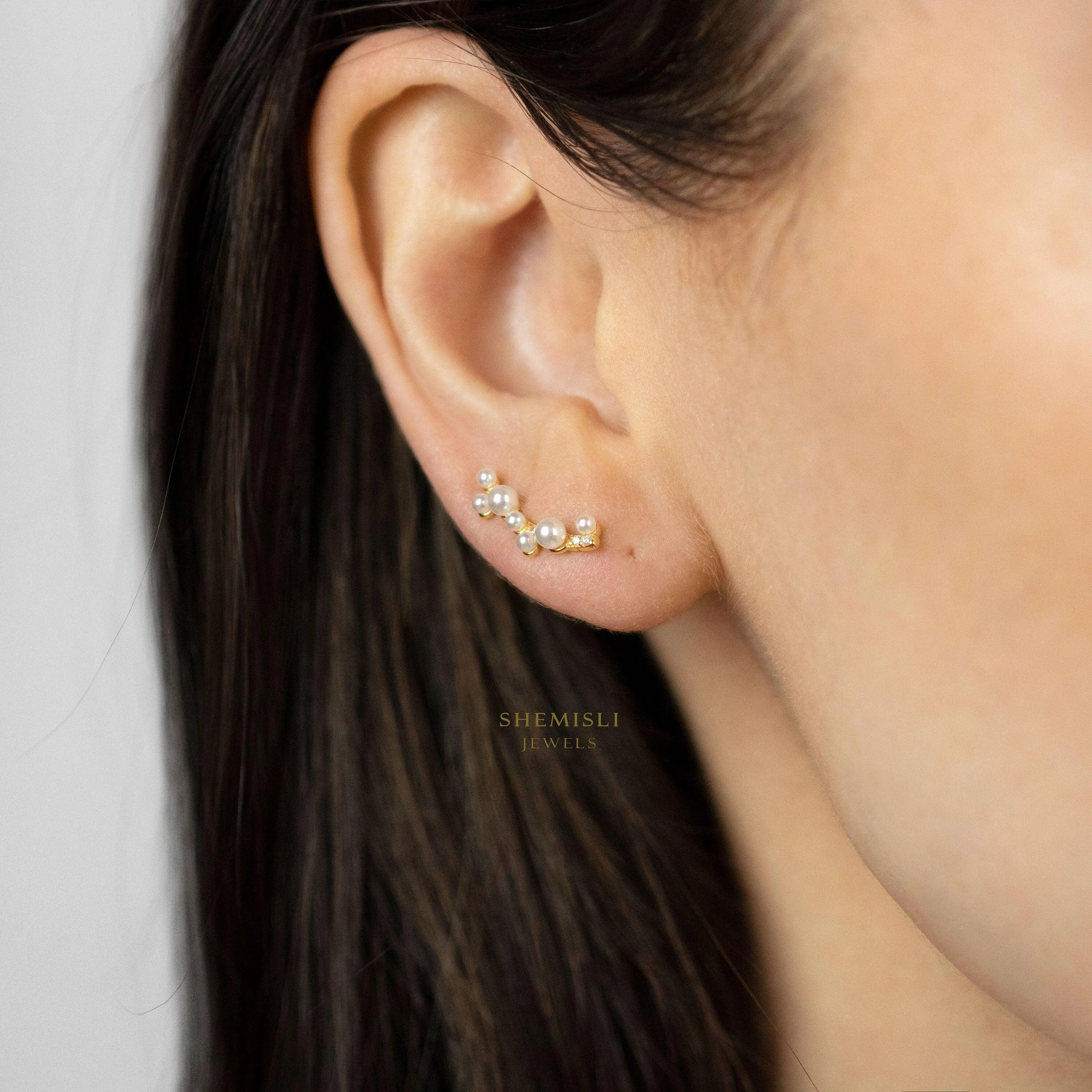 Pearl Climber Earrings, Pearl Jewelry, Gold, Silver SHEMISLI - SS214 NOBKG LR