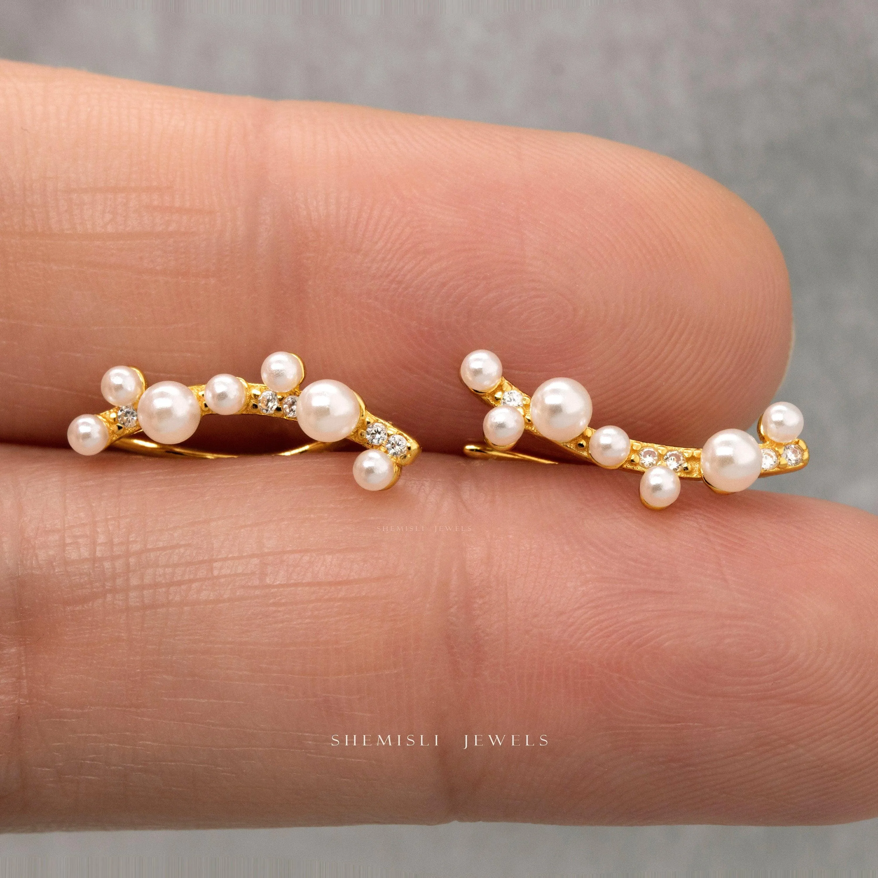 Pearl Climber Earrings, Pearl Jewelry, Gold, Silver SHEMISLI - SS214 NOBKG LR