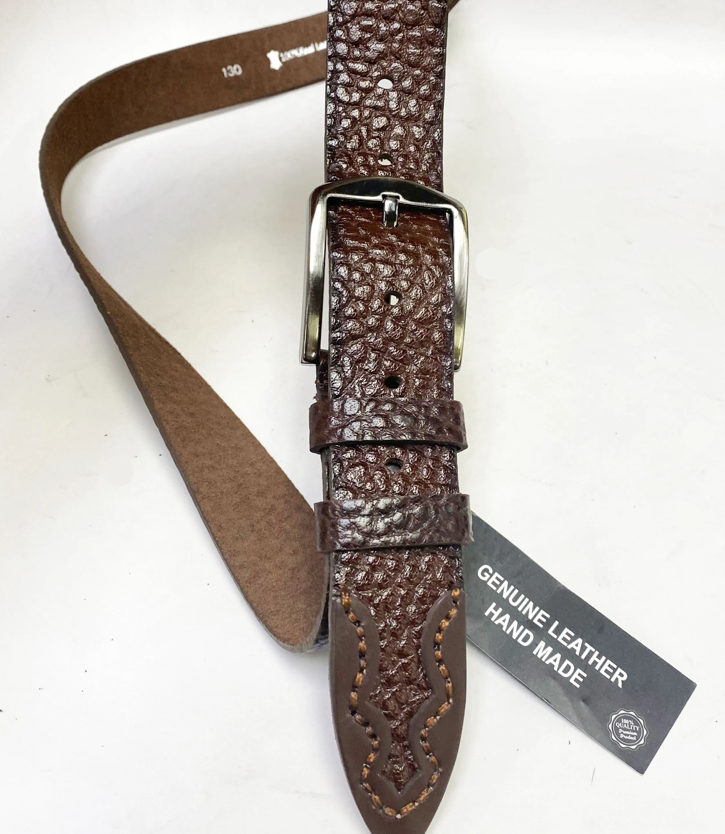 Pebble Leather Belt Brown