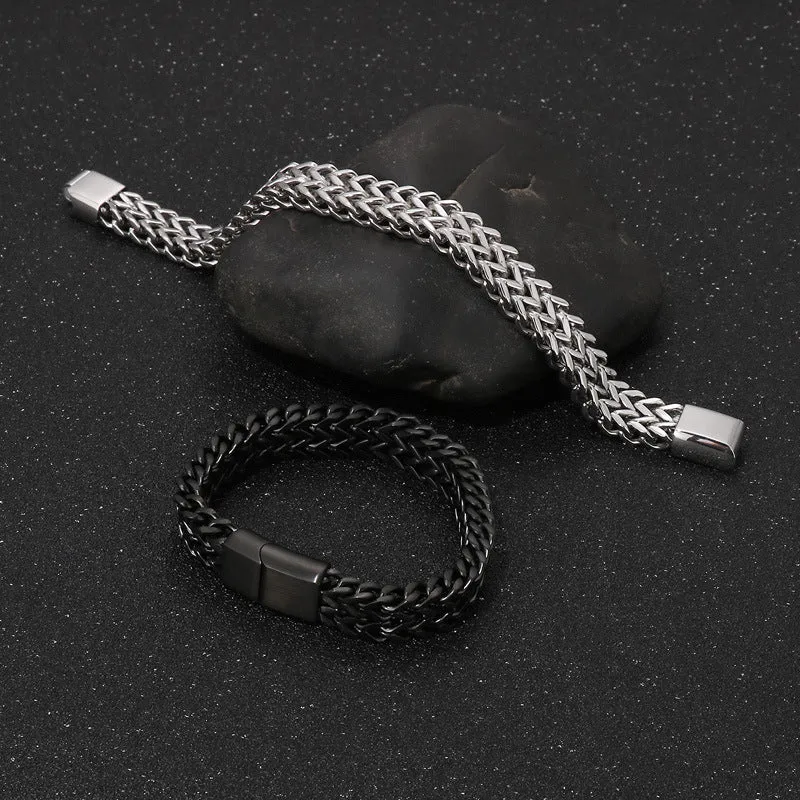 Personalized Double-Row Titanium Steel Men's Bracelet with Woven Design